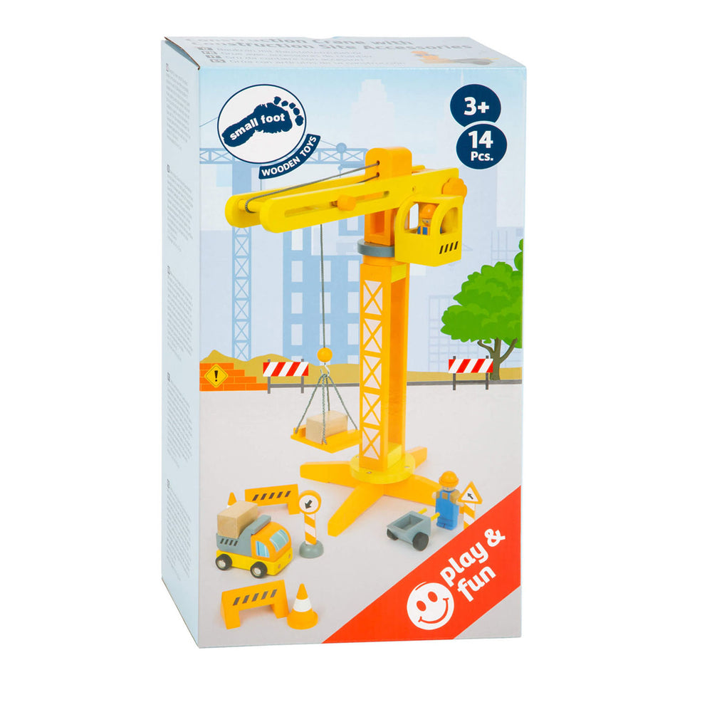 Small foot - wooden crane construction site with accessories, 14 pcs.