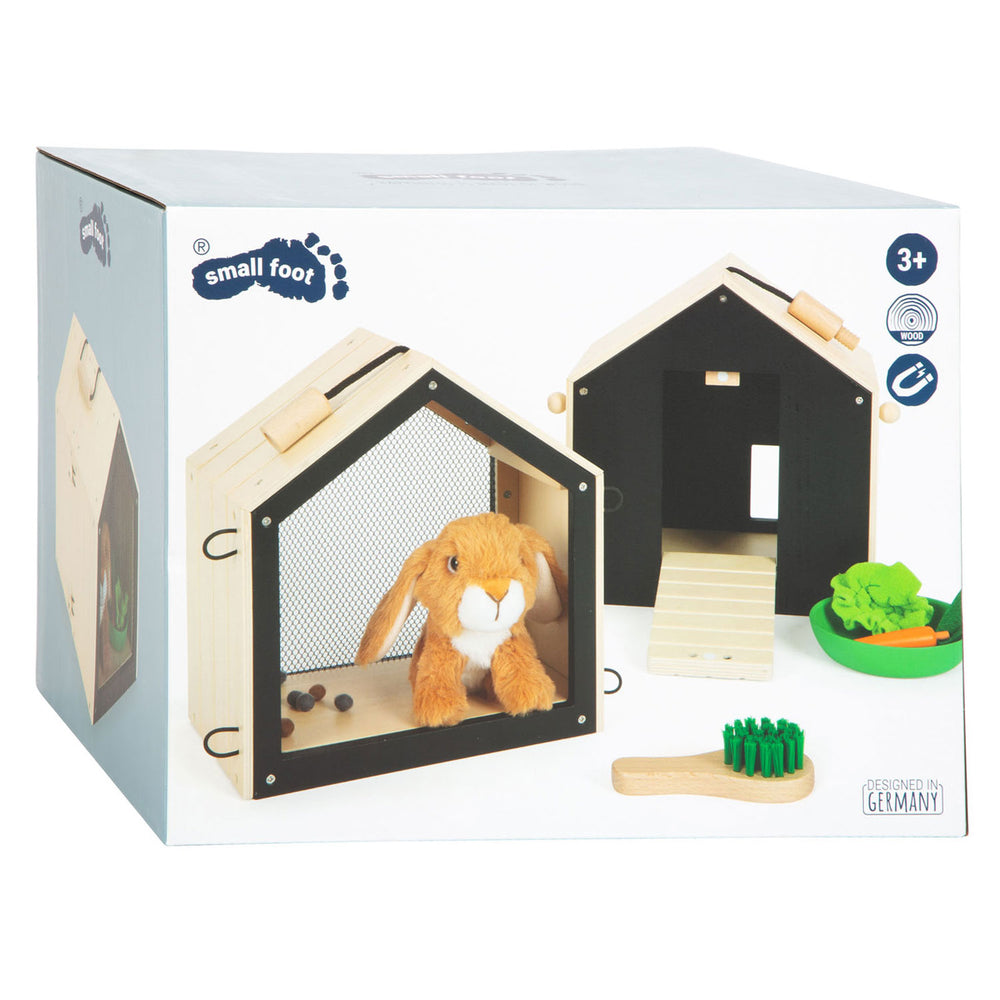Small foot - Wooden rabbit hutch with rabbit plush, 15 pcs.