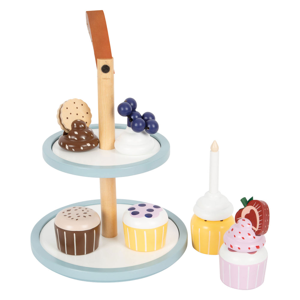 Small Foot - wooden pretend food cake stand with cupcakes, 13-piece.