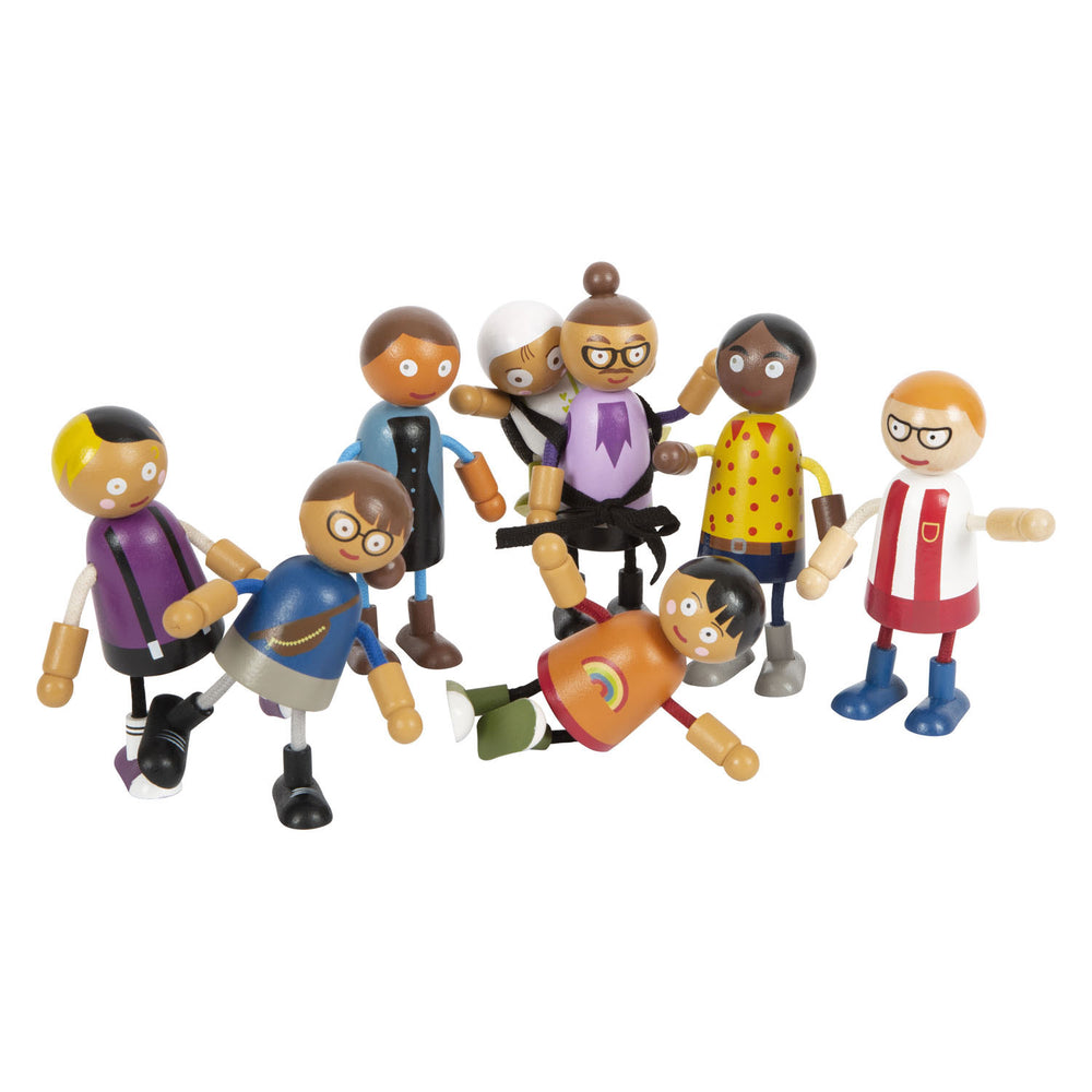 Small Foot - Wooden Bendable Doll Family with Baby, 8 pcs.