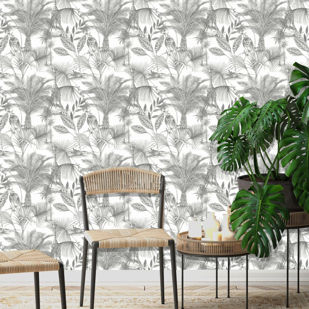 NEDERLANDSE WANDBEKLEDING NEDERLANDSE WANDBEKLEDING Behang Kidatu grijs en wit