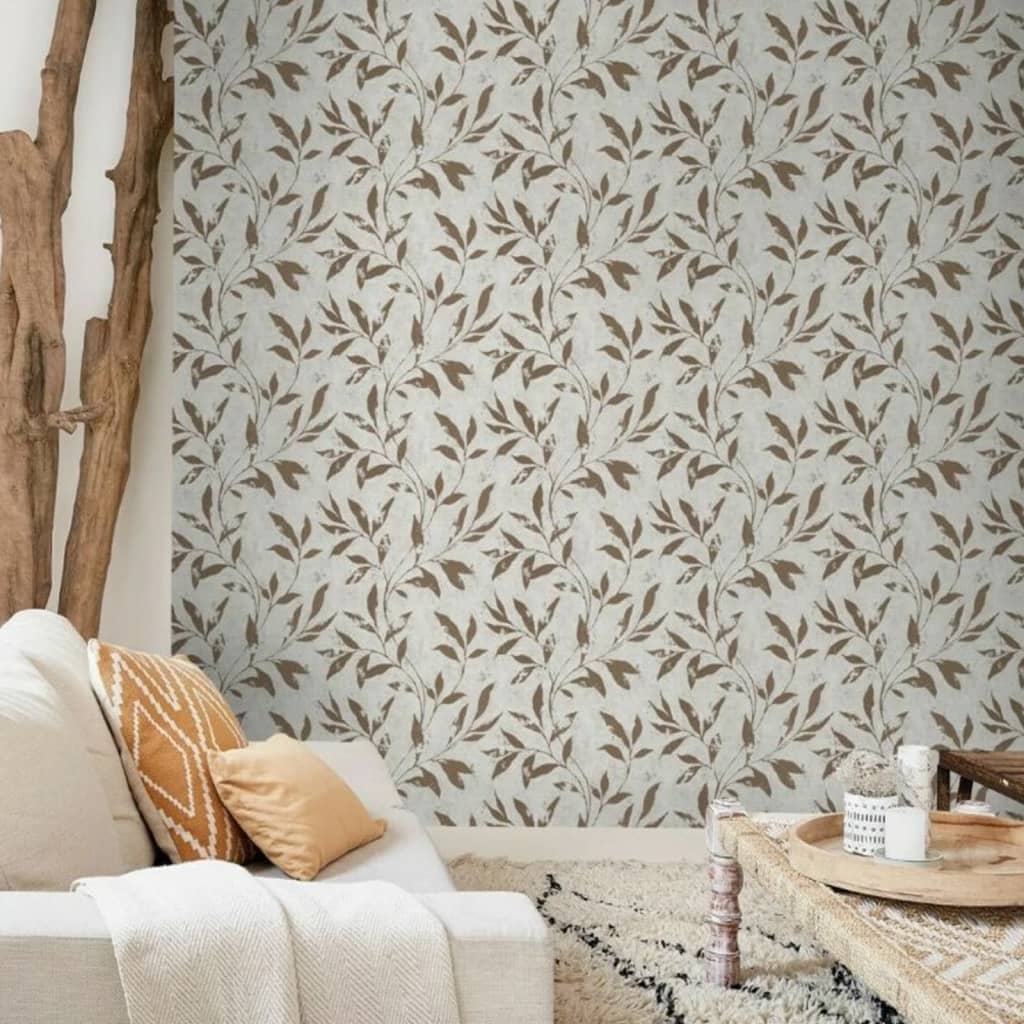 Dutch wallcoverings behang blaadjes beige en bruin