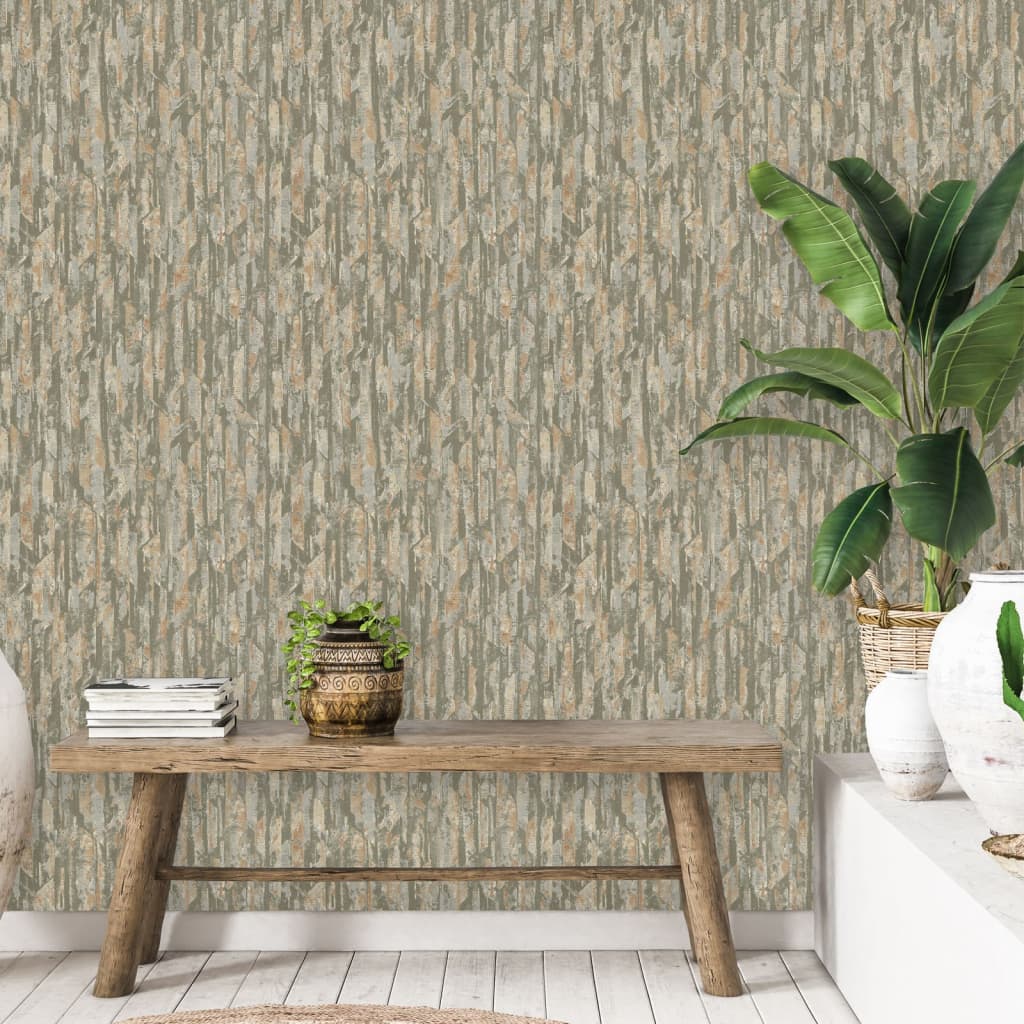 Hollandse wandbekleding behang phoenix groen en beige