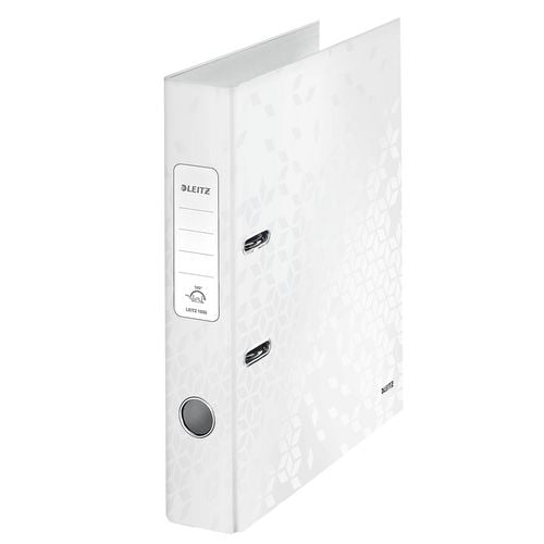 Ordner leitz wow 180° karton 80g m2 a4 5cm parelwit grijpgat rugetiket