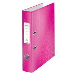 Ordner leitz 10060023 karton 80g m2 a4 breedte 5cm roze grijpgat rugetiket
