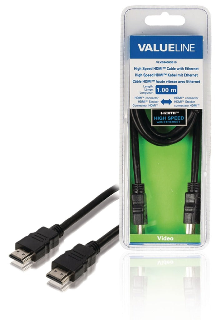 Valueline vlvb34000b10 high speed hdmi kabel met ethernet hdmi-connector - hdmi-connector 1,00 m zwart