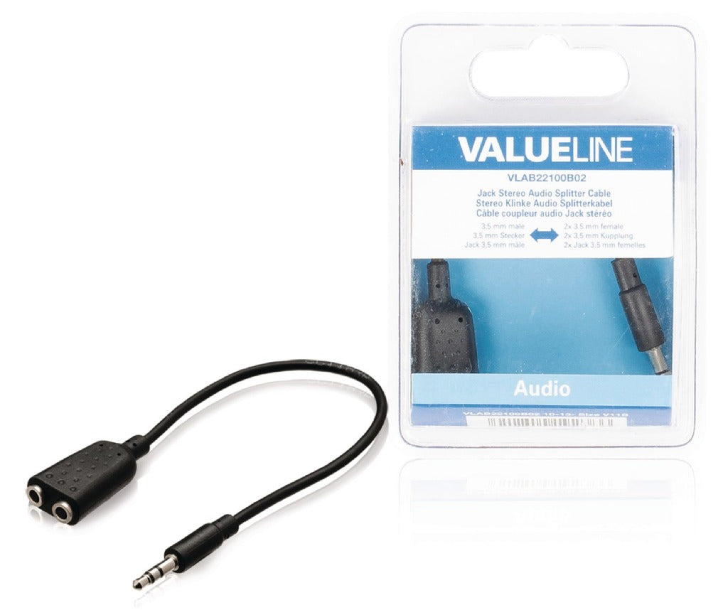 Valueline vlab22100b02 jack stereo audio verdeelkabel 3,5 mm mannelijk - 2x 3,5 mm vaste 0,20 m zwart