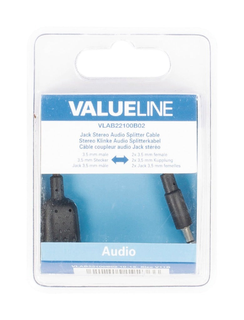 Valueline vlab22100b02 jack stereo audio verdeelkabel 3,5 mm mannelijk - 2x 3,5 mm vaste 0,20 m zwart