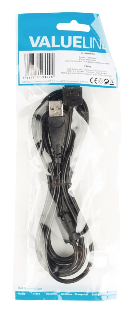Valueline Valueline VLCP60806B20 Camera Datakabel Usb 2.0 A Male 12p Canon Connector Male 2,00 M Zwart