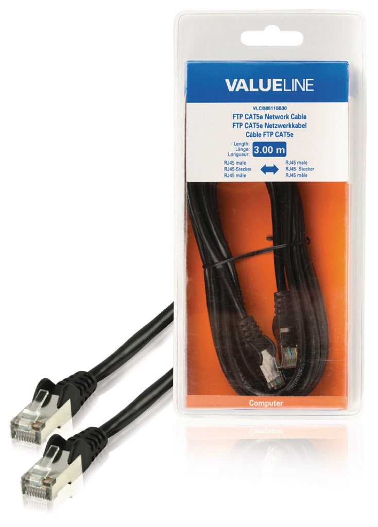Valueline vlcb85110b30 ftp cat5e netwerkkabel rj45 mannelijk - rj45 mannelijk 3,00 m zwart