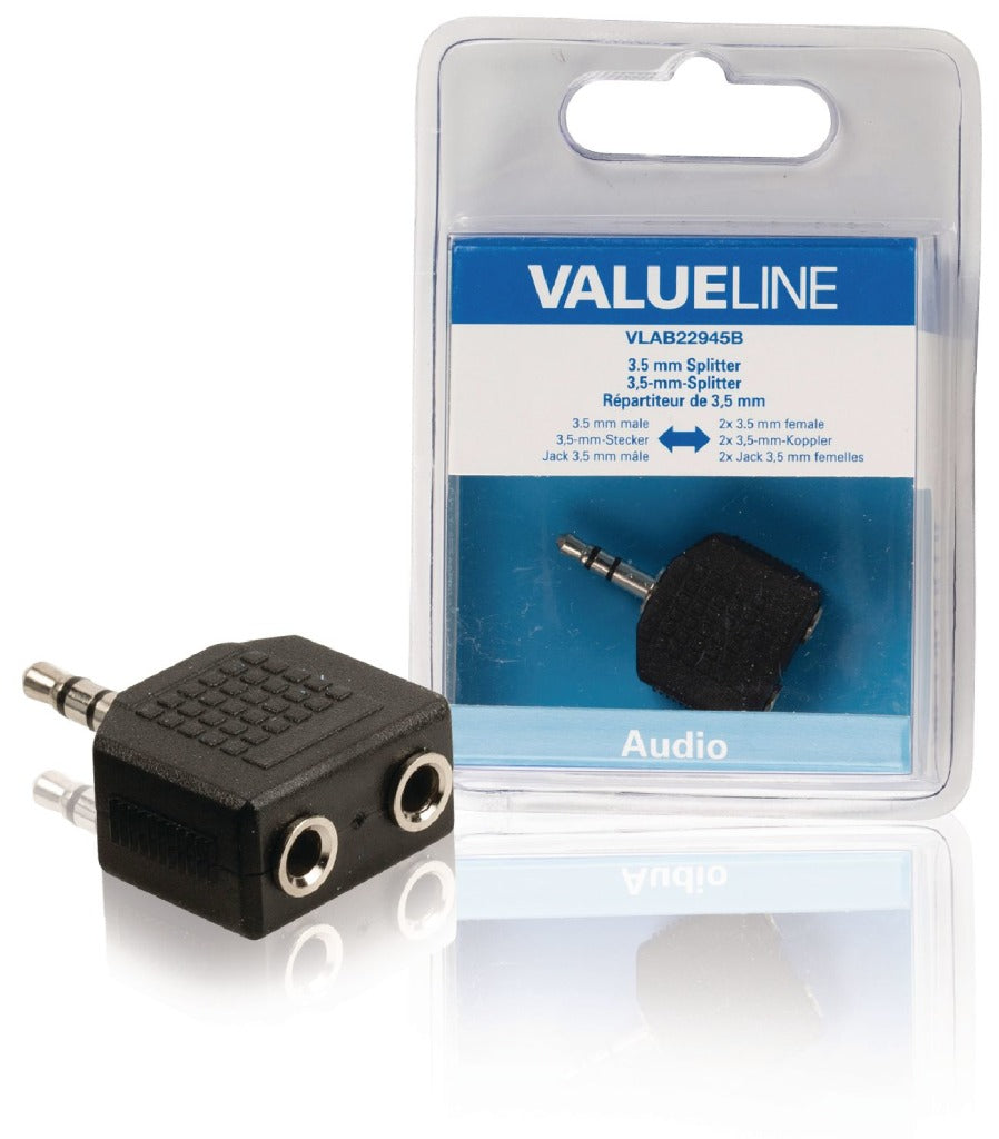 Valueline Valueline VLAB22945B Audiosplitter 3,5 mm Male 2x Female Zwart