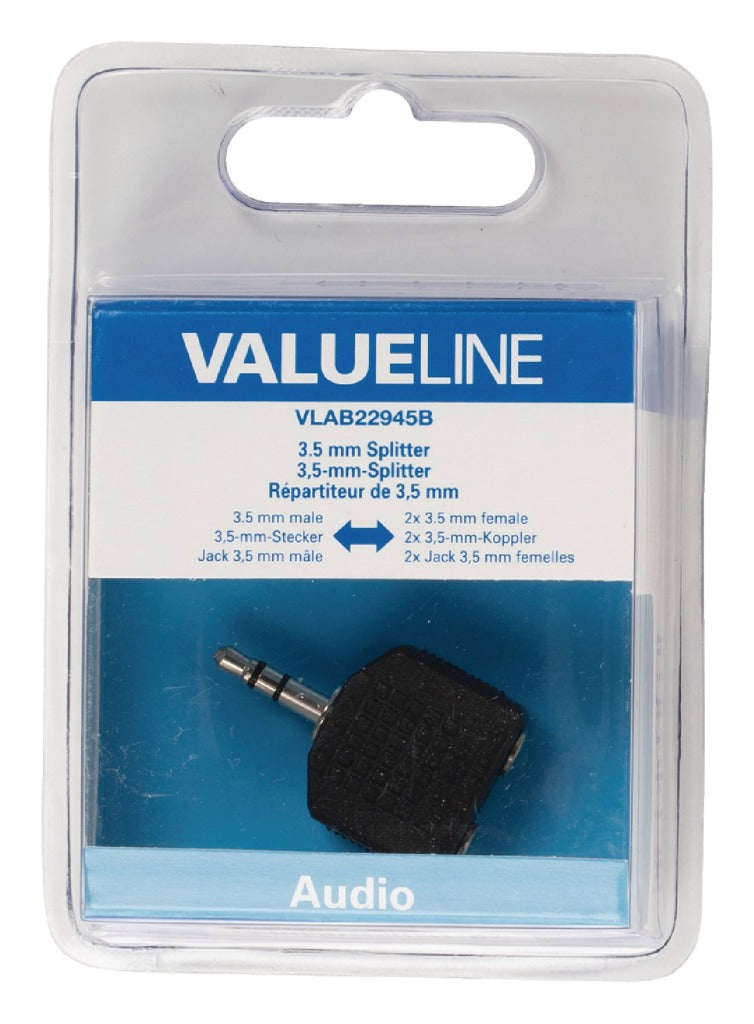 Valueline Valueline VLAB22945B Audiosplitter 3,5 mm Male 2x Female Zwart