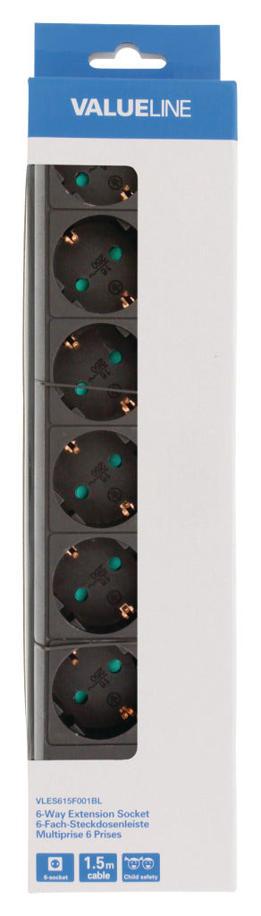 Valueline vles615f001bl stekkerdoos 6-wegs 1,50 m zwart