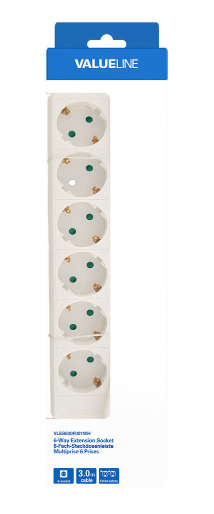 Valueline vles630f001wh stekkerdoos 6-wegs 3,00m wit