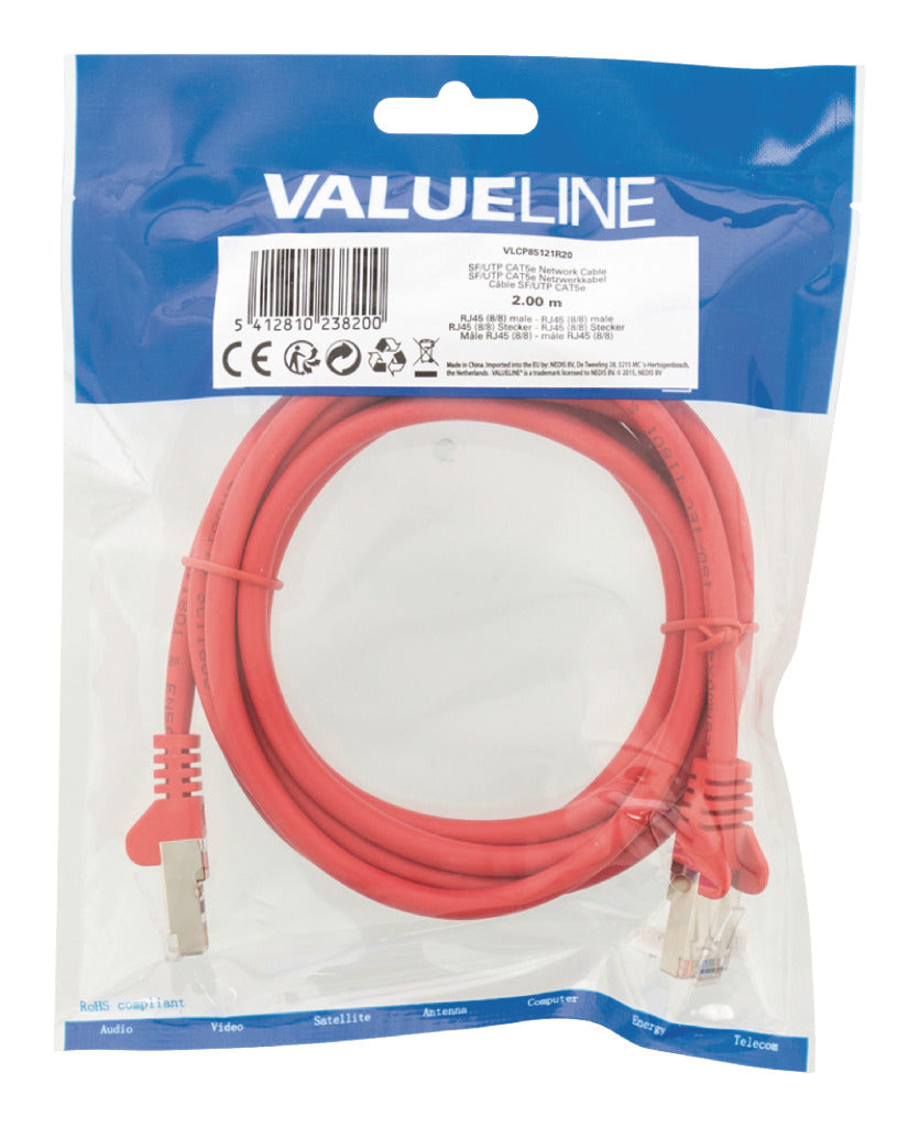 Valueline Valueline VLCP85121R20 Cat5e Sf utp Netwerkkabel Rj45 (8 8) Male Rj45 (8 8) Male 2,00 M Rood