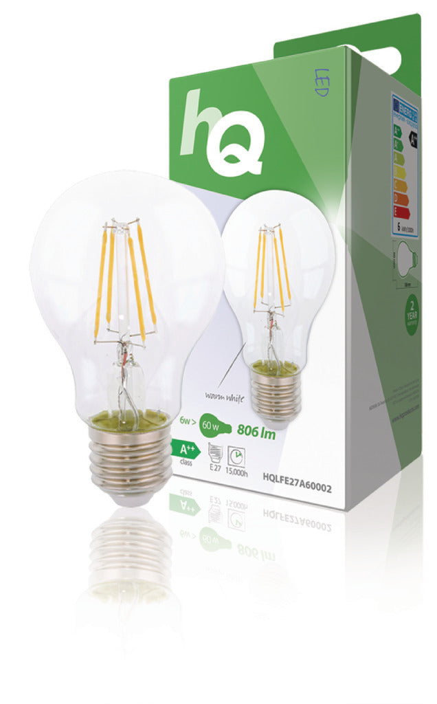 Hq lfe27a60002 led retro filament lamp e27 a60 6w 806 lm 2700k