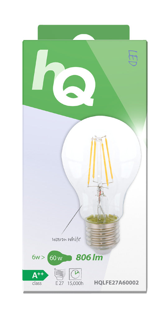 Hq lfe27a60002 led retro filament lamp e27 a60 6w 806 lm 2700k