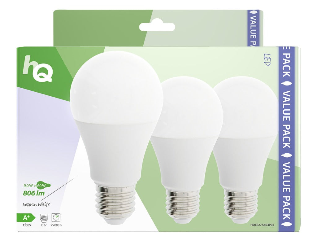 Hq le27a603p02 ledlamp 3 stuks e27 a60 9w 806 lm 2700k