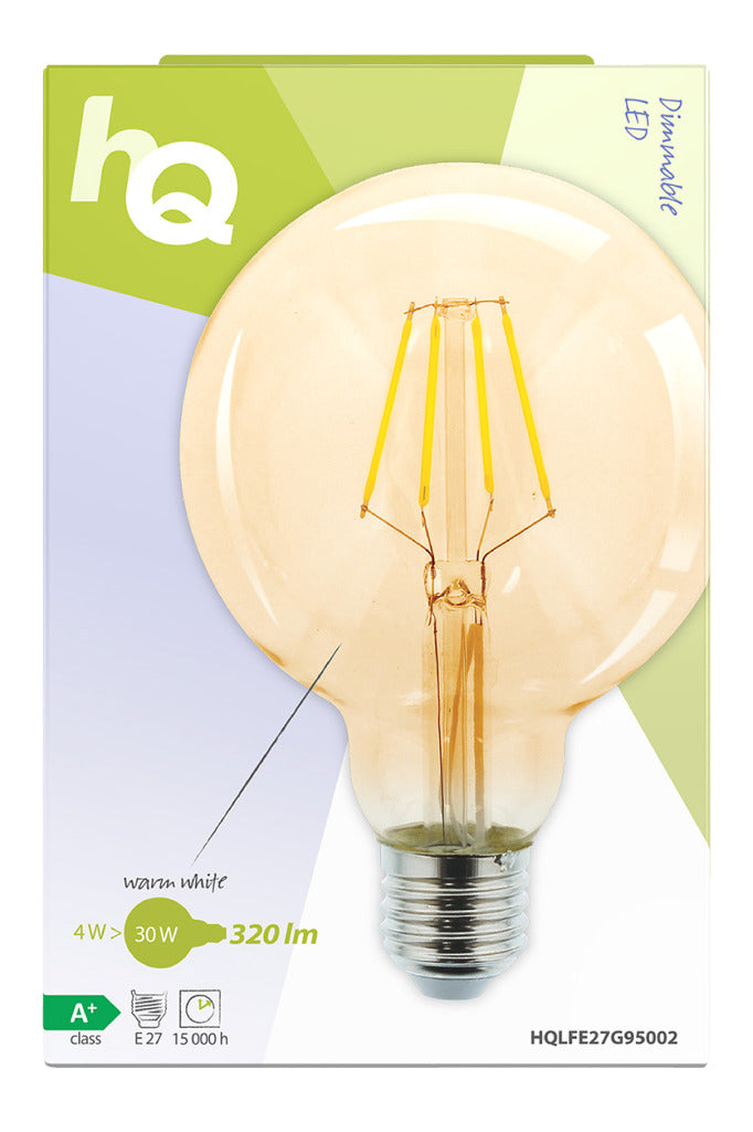 HQ HQ HQLFE27G95002 Led Retro Filamentlamp E27 Dimbaar G95 4 W 320 Lm 2500 K