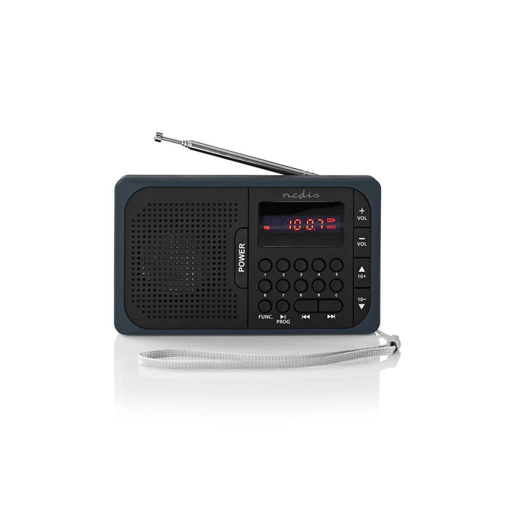 Nedis rdfm2100gy fm-radio 3,6 w usb-poort microsd-kaartsleuf zwart grijs
