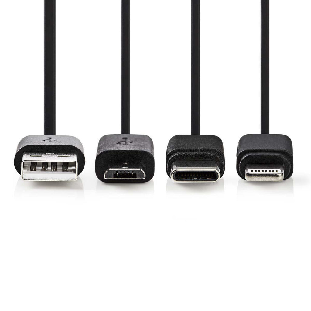 Nedis ccgp60620bk10 3-in-1 synchronisatie- en oplaadkabel usb-a male - micro b male type-c male apple lightning 8-pins male 1,0 m zwart