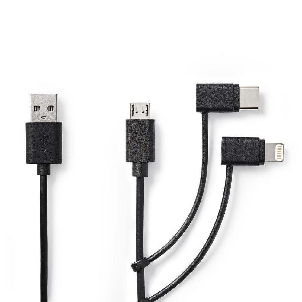 Nedis ccgp60620bk10 3-in-1 synchronisatie- en oplaadkabel usb-a male - micro b male type-c male apple lightning 8-pins male 1,0 m zwart