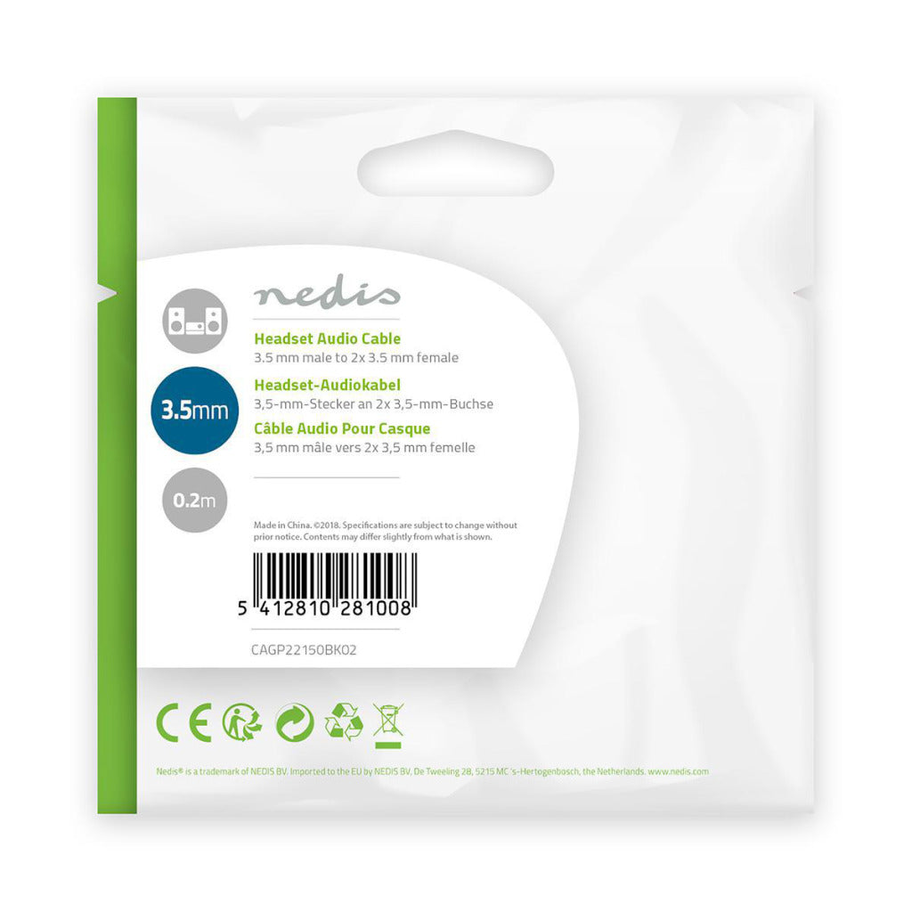 Nedis cagp22150bk02 audiokabel hoofdtelefoon 3,5 mm mannelijk - 2x 3,5 mm vrouwelijk 0,2 m zwart