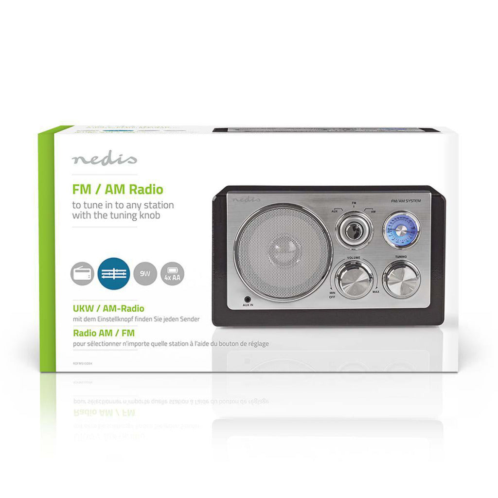 Nedis RDFM5100BK Fm-radio 9 W Analoge tuning Retro Design Zwart
