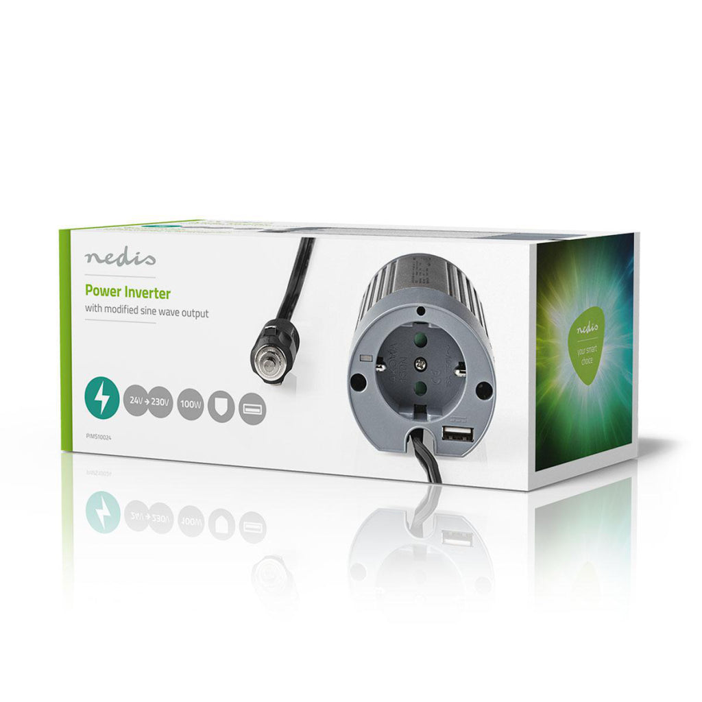 Nedis PIMS10024 Stroomomvormer Gemodificeerde Sinusgolf 24 V Dc 230 V 100 W 1x Schuko 1x- Usb-uitgang