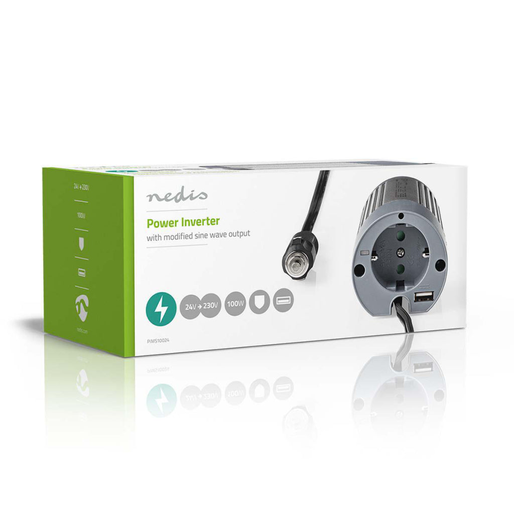 Nedis PIMS10024 Stroomomvormer Gemodificeerde Sinusgolf 24 V Dc 230 V 100 W 1x Schuko 1x- Usb-uitgang