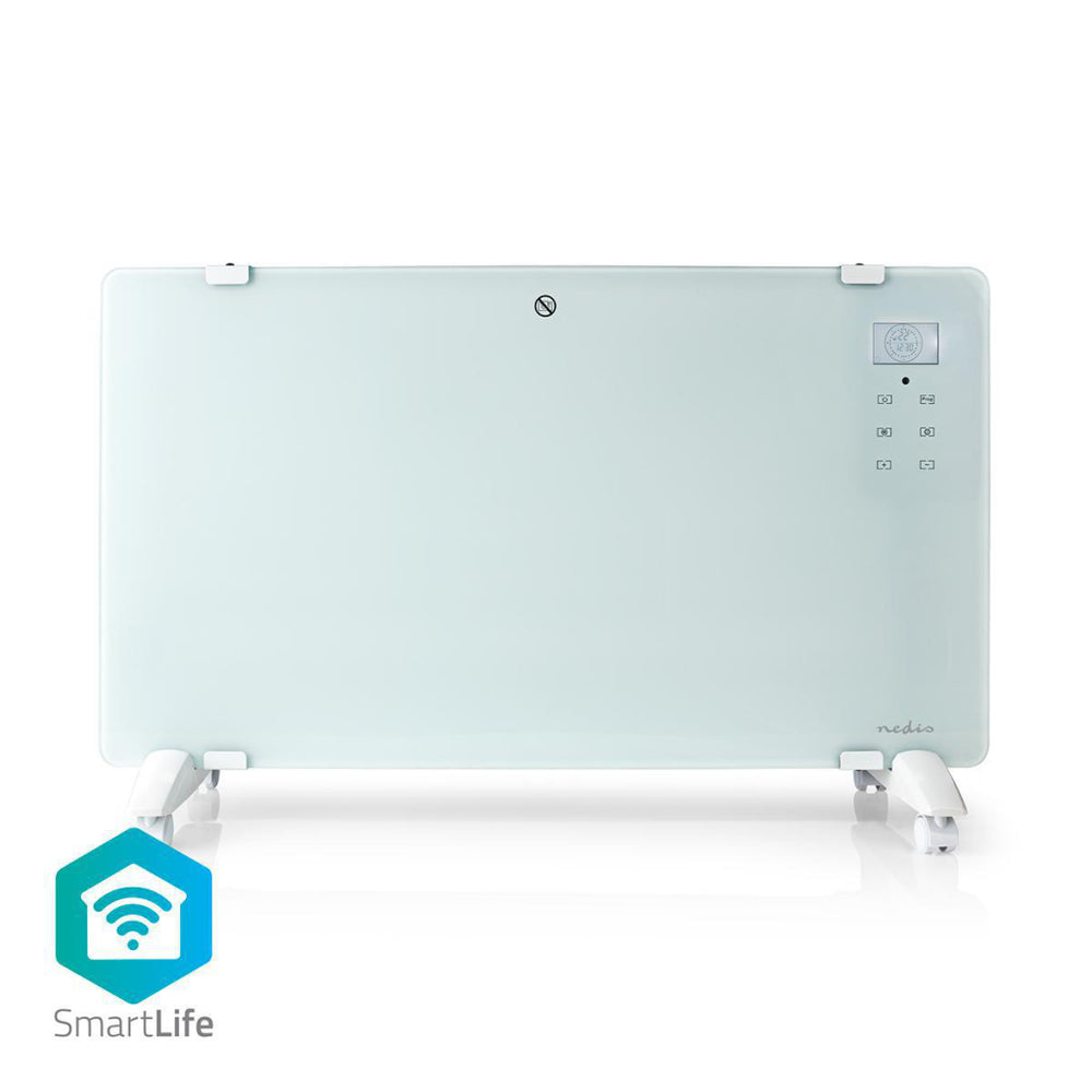 Nedis wifihtpl20fwt slanke convectorkachel met wifi thermostaat glazen frontpaneel 2000 w wit