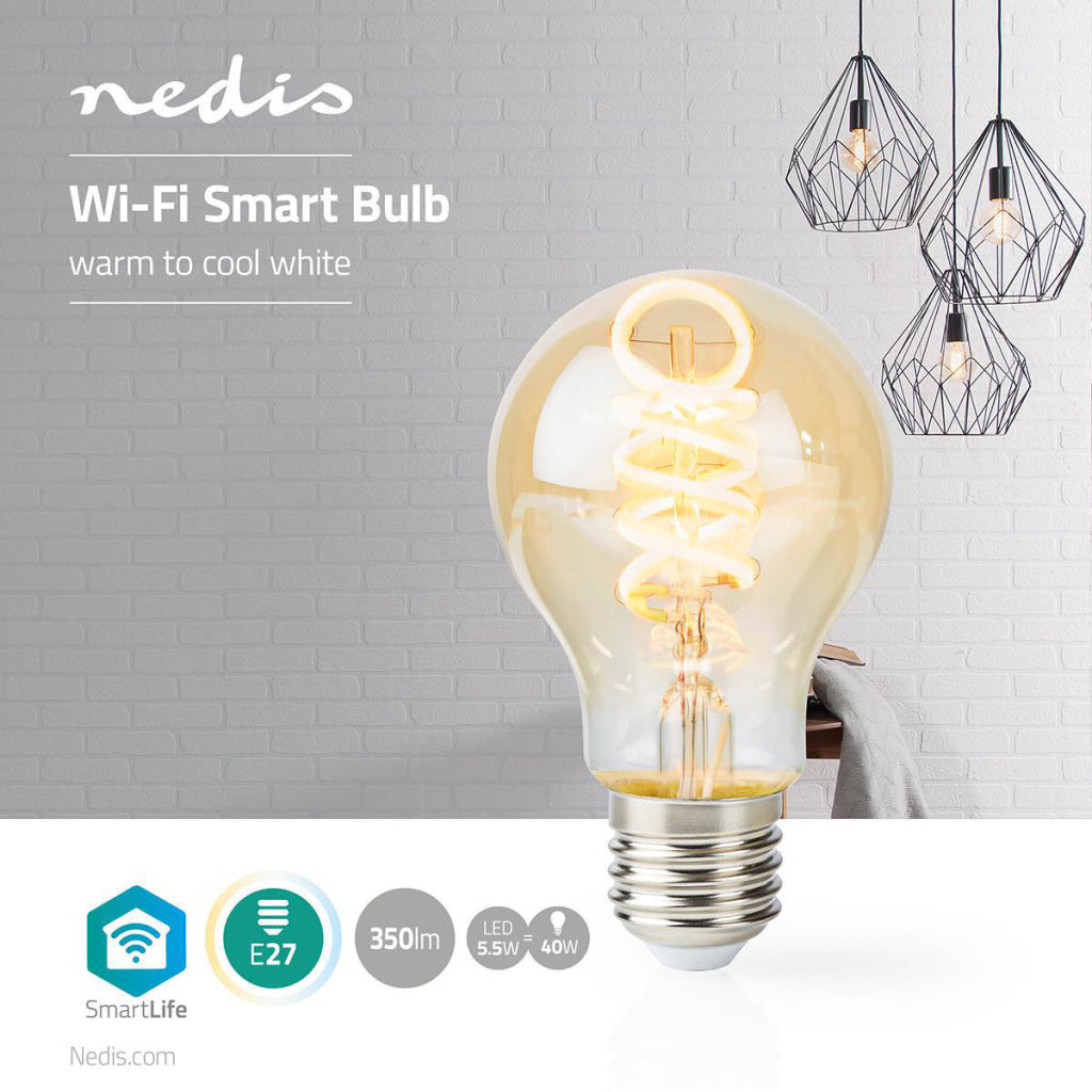 Nedis wifilt10gda60 wifi warm tot koel wit led filamentlamp gedraaid e27 a60 5,5 w 350 lm
