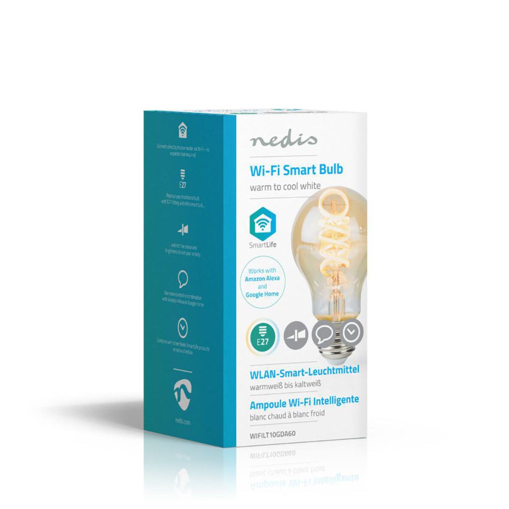 Nedis wifilt10gda60 wifi warm tot koel wit led filamentlamp gedraaid e27 a60 5,5 w 350 lm