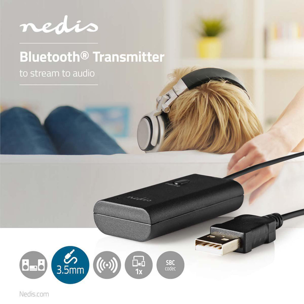 Nedis BTTR050BK Draadloze Audiozender Bluetooth® Maximaal 1 Inhoud Zwart