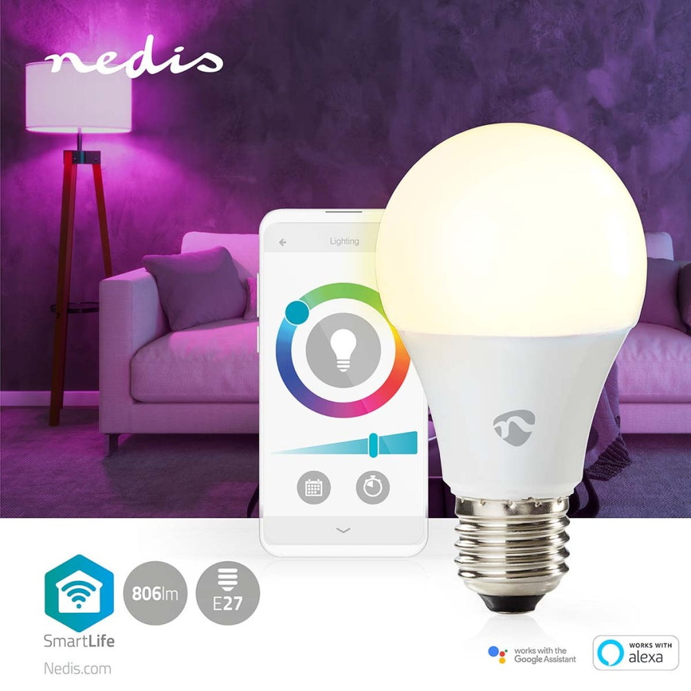 Nedis wifilrc10e27 smartlife multicolor lamp wifi e27 806 lm 9w rgb warm tot koel wit android trade; ios peer
