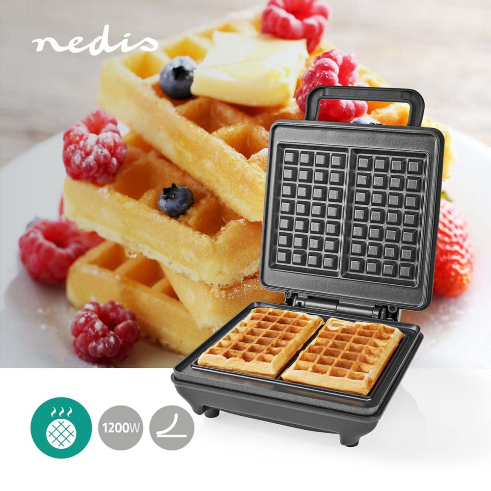 Nedis KAWP210FBK Wafelijzer Belgische Wafels 22 X 12,5 Cm 1200 W Automatische Temperatuurregeling Aluminium