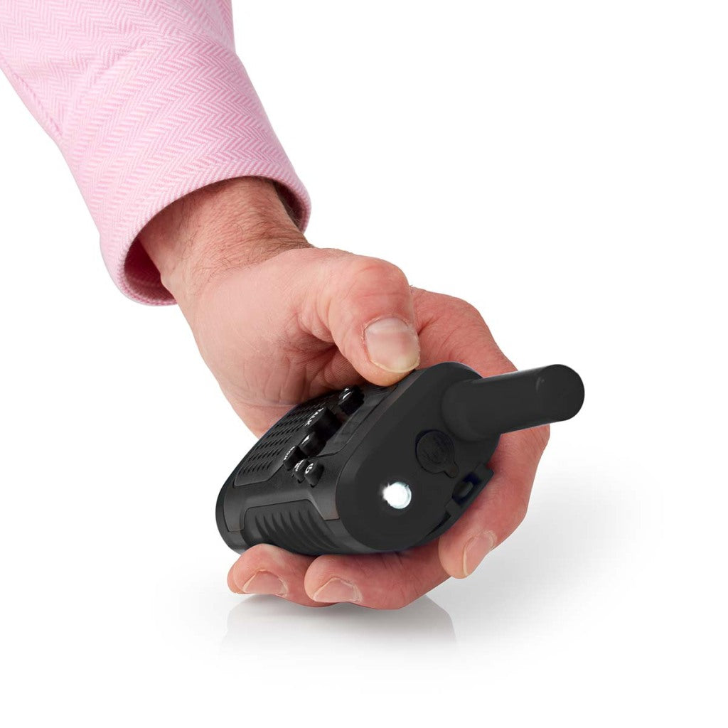 Nedis wltk0610bk walkie talkie set 2 handsets tot 6 km frequentiekanalen: 8 ptt vox tot 3 uur koptelefoonoutput 2 headsets zwart