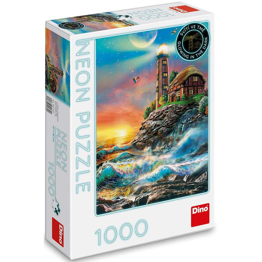 Dinotoys dinopuzzel van lichttoren op een berg met neon 1000 stukjes