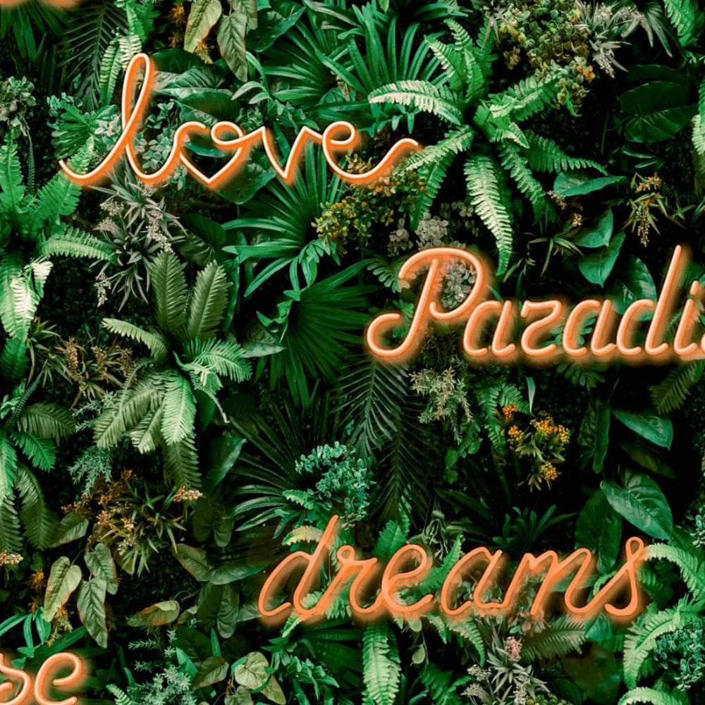 Noordwand Noordwand Behang Good Vibes Neonletter met planten groen en oranje