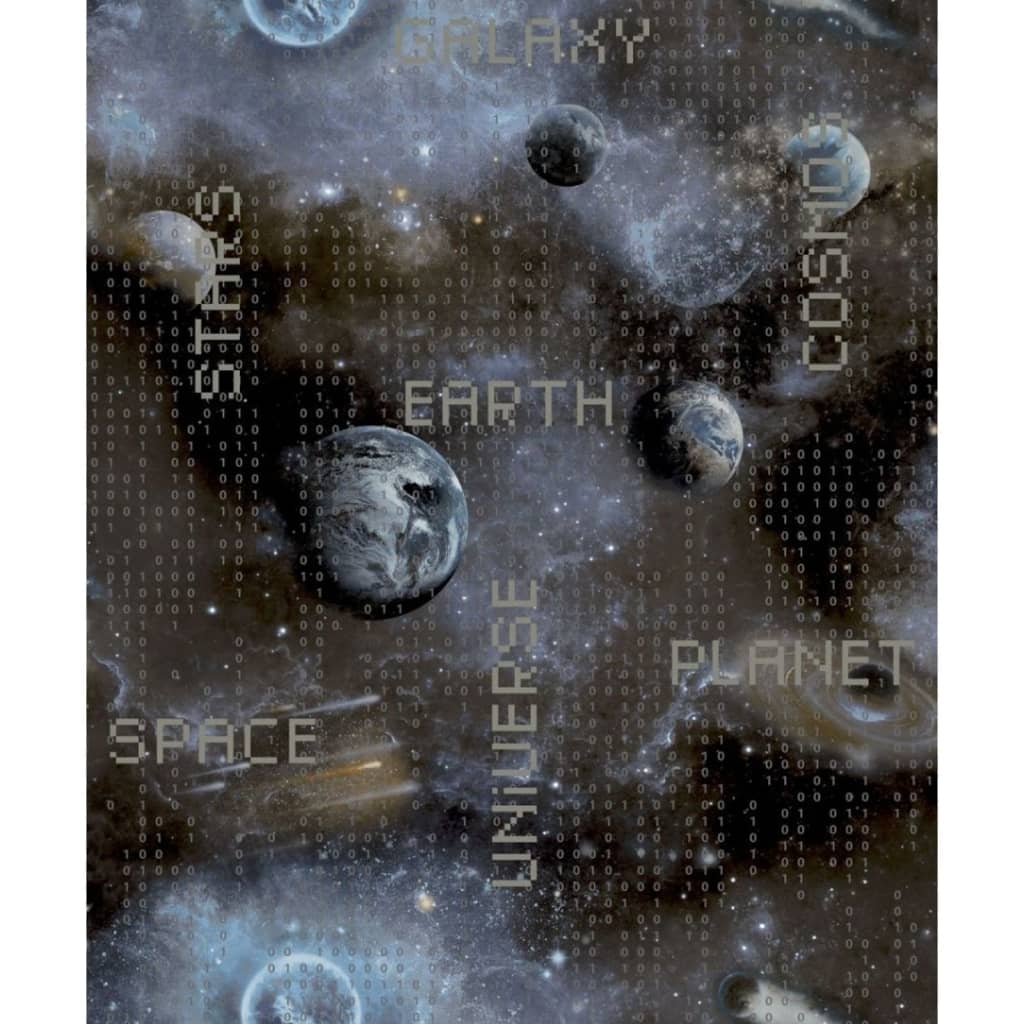 Noordwand behang good vibes galaxy planets en tekst blauw en zwart