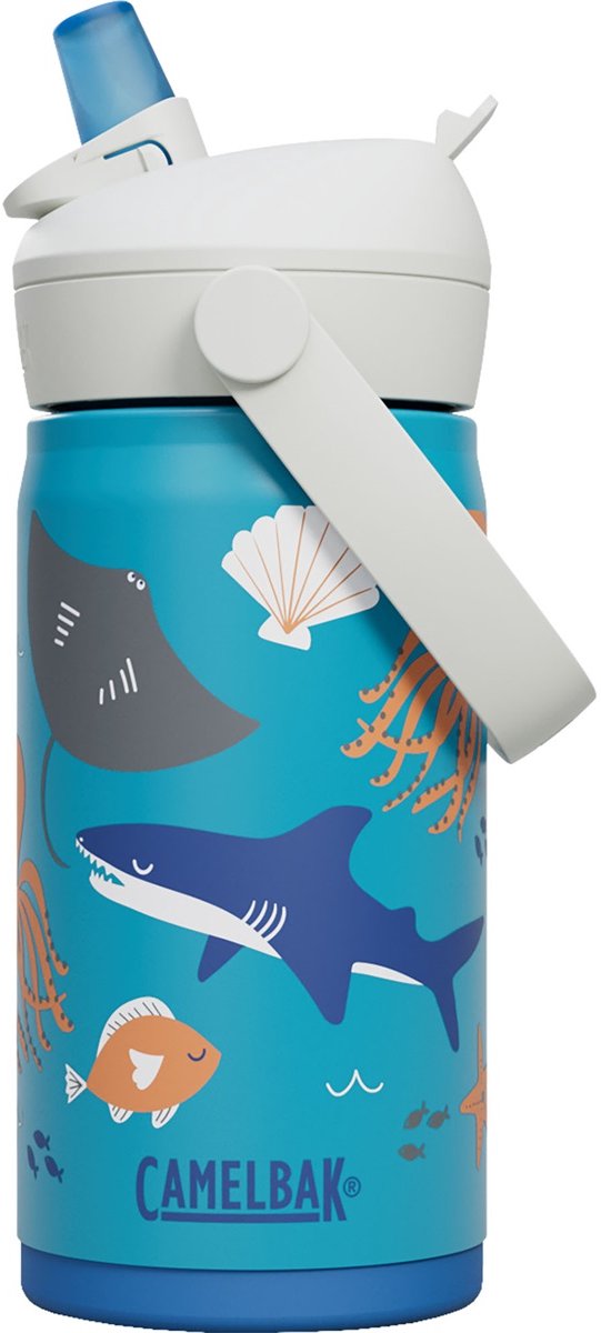 Camelbak thrive flip straw drinkfles kids - 350 ml - rvs - met rietje - isolatie waterfles - blauw (ocean life)