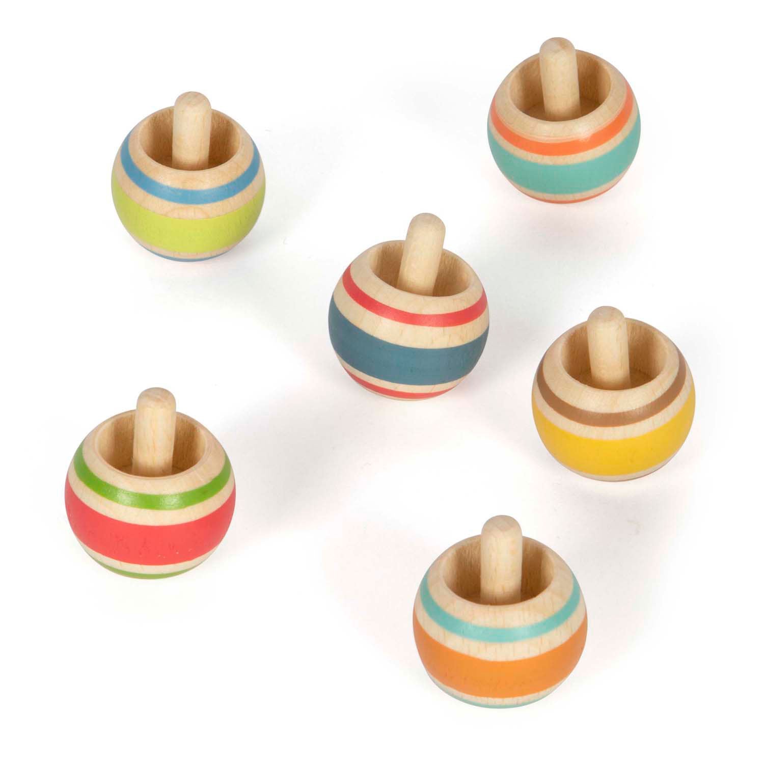 Kleine voet - houten tollen gestreept, set van 6