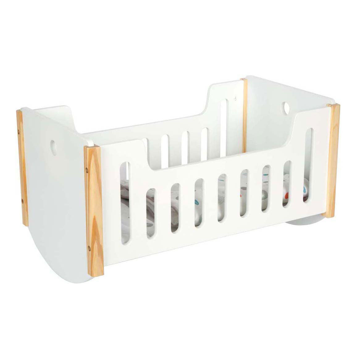 Knus kleine voet - houten poppenbedje met knoopje
