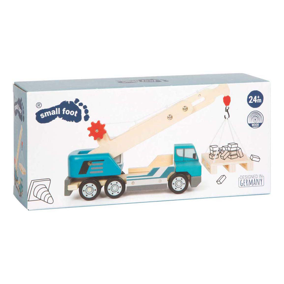 Small foot - houten kraanwagen blauw met pallet