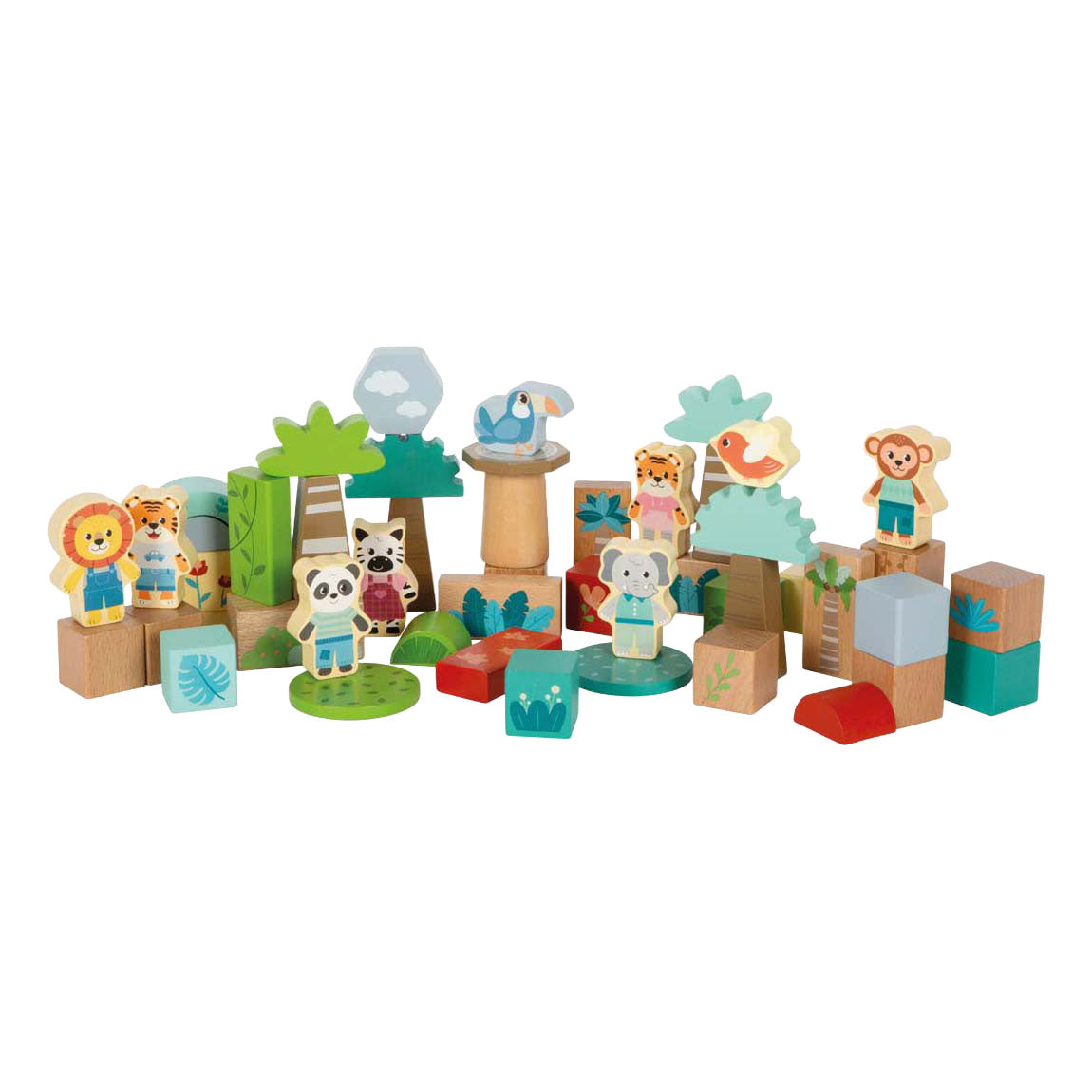 Small foot - houten bouwblokken jungle friends fsc - 50dlg.