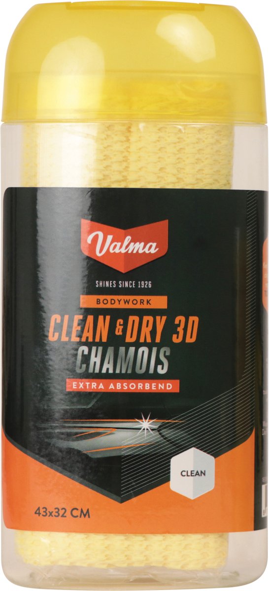 Valma clean dry 3d chamois – ultra absorberend – synthetisch - krasvrij drogen – 43x32cm
