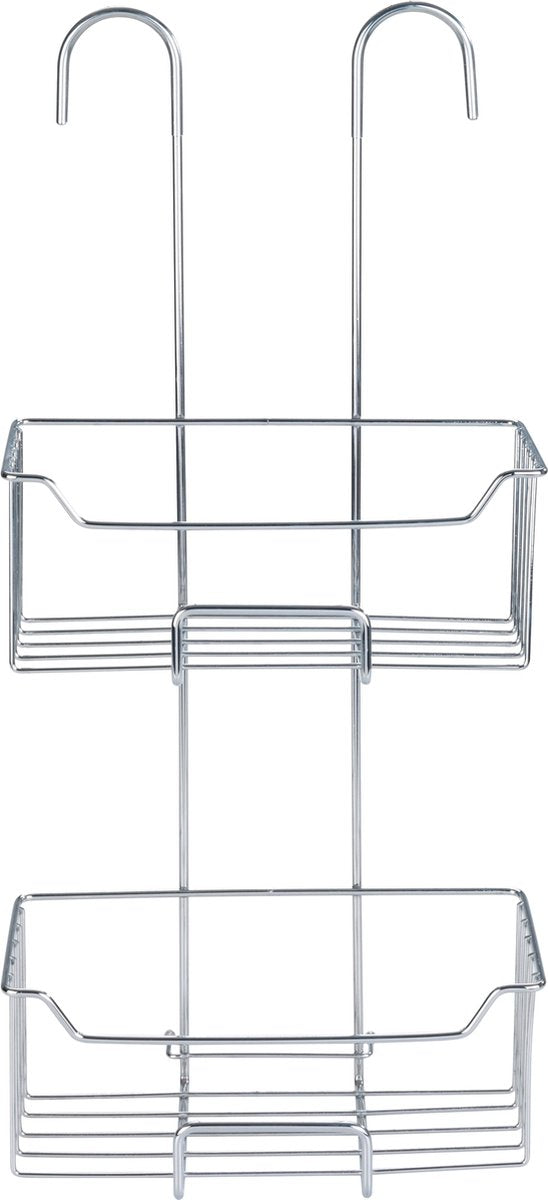 Wenko doucherek milo 2-laags rvs glanzend 25x55cm - zonder boren - doucherekje hangend - douchemand - douchecaddy ophangbaar