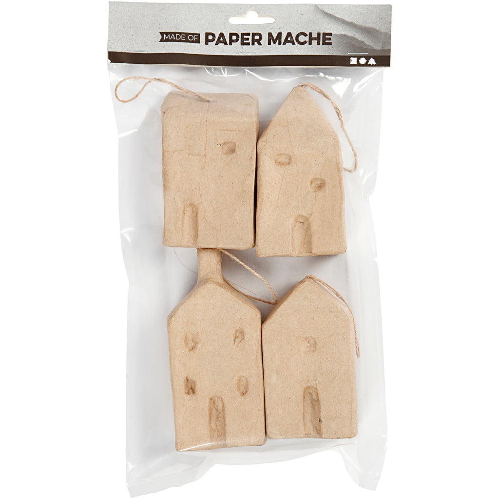 Huisjes van Papier-mache, 4st.