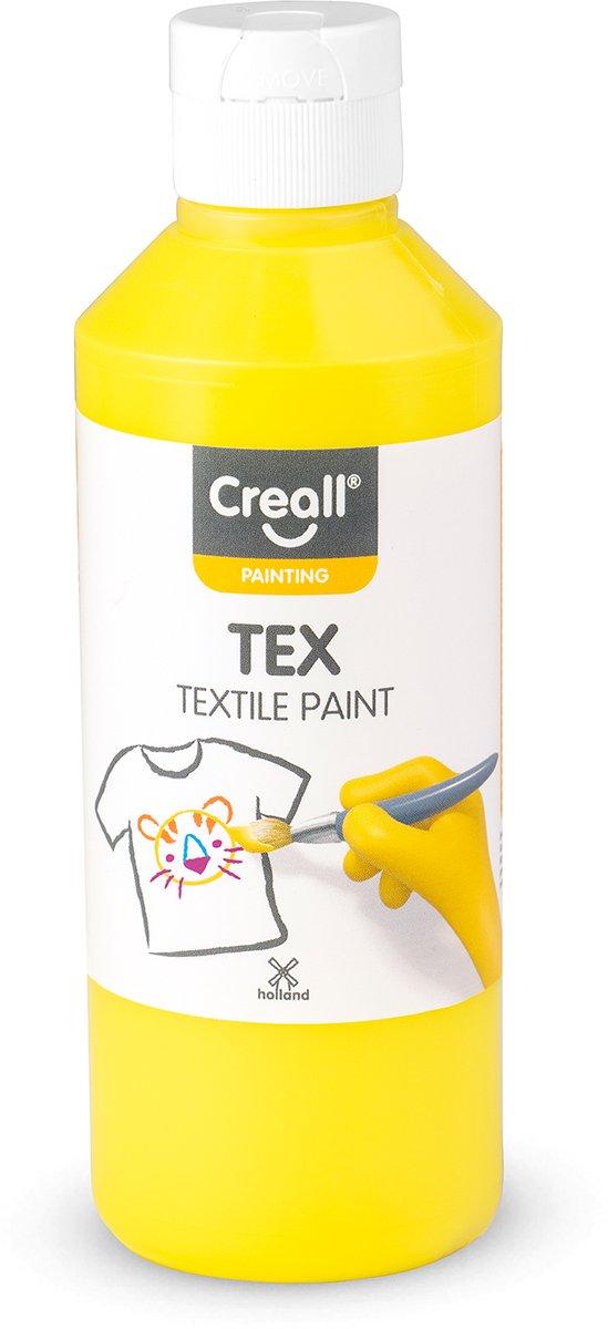 Creall tex - textiel- stoffenverf - geel - 250ml - machine wasbaar na fixatie - voor t-shirts, jeans, schoenen, stoffen tassen, meubels en auto-interieurs hemelbekleding - gemaakt in nl - glutenvrij