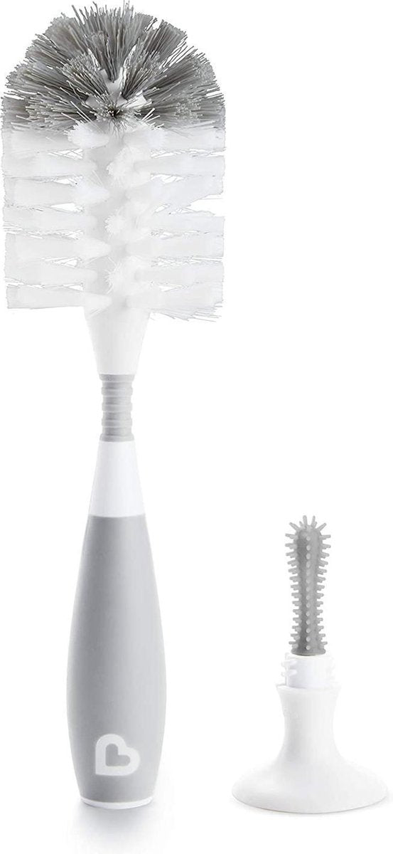Munchkin flessenborstel - bristle - flessenborstel - schoonmaakborstel - met zuignap - fles en speen borstel - grijs
